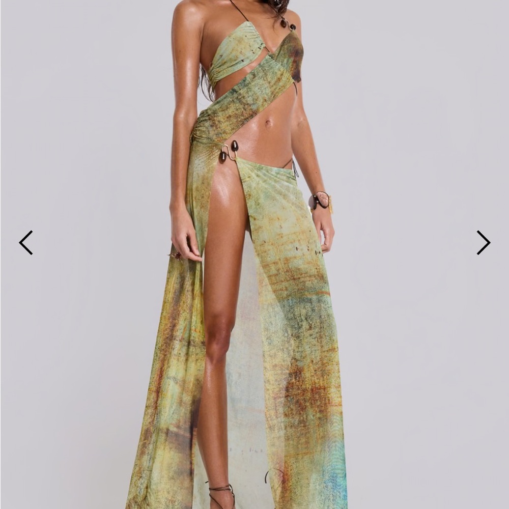 Jaded London Cantha Asymmetric Cut Out Maxi Dress in Lagoon